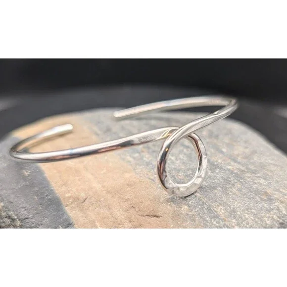 Mexico 925 Sterling Silver Hammered Bracelet, Adjustable, 0.384ozt / 0.42oz - Picture 2 of 8